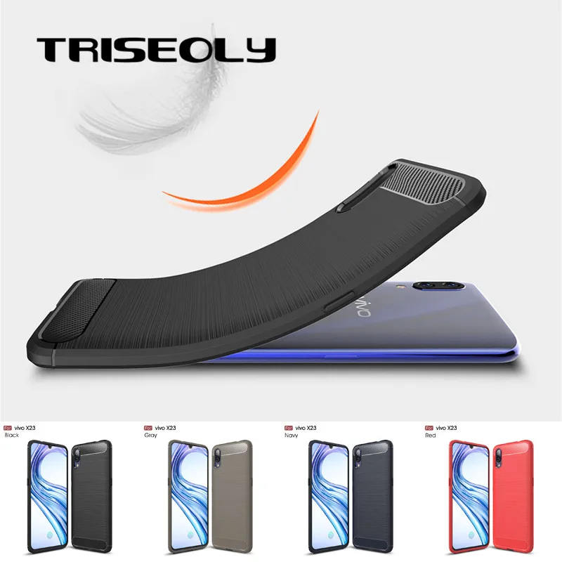 TRISEOLY Luxury Carbon Fiber Case For Vivo X23 Brushed TPU Rubber Silicone Back Cover X 23 Protective Coques Fundas | Мобильные