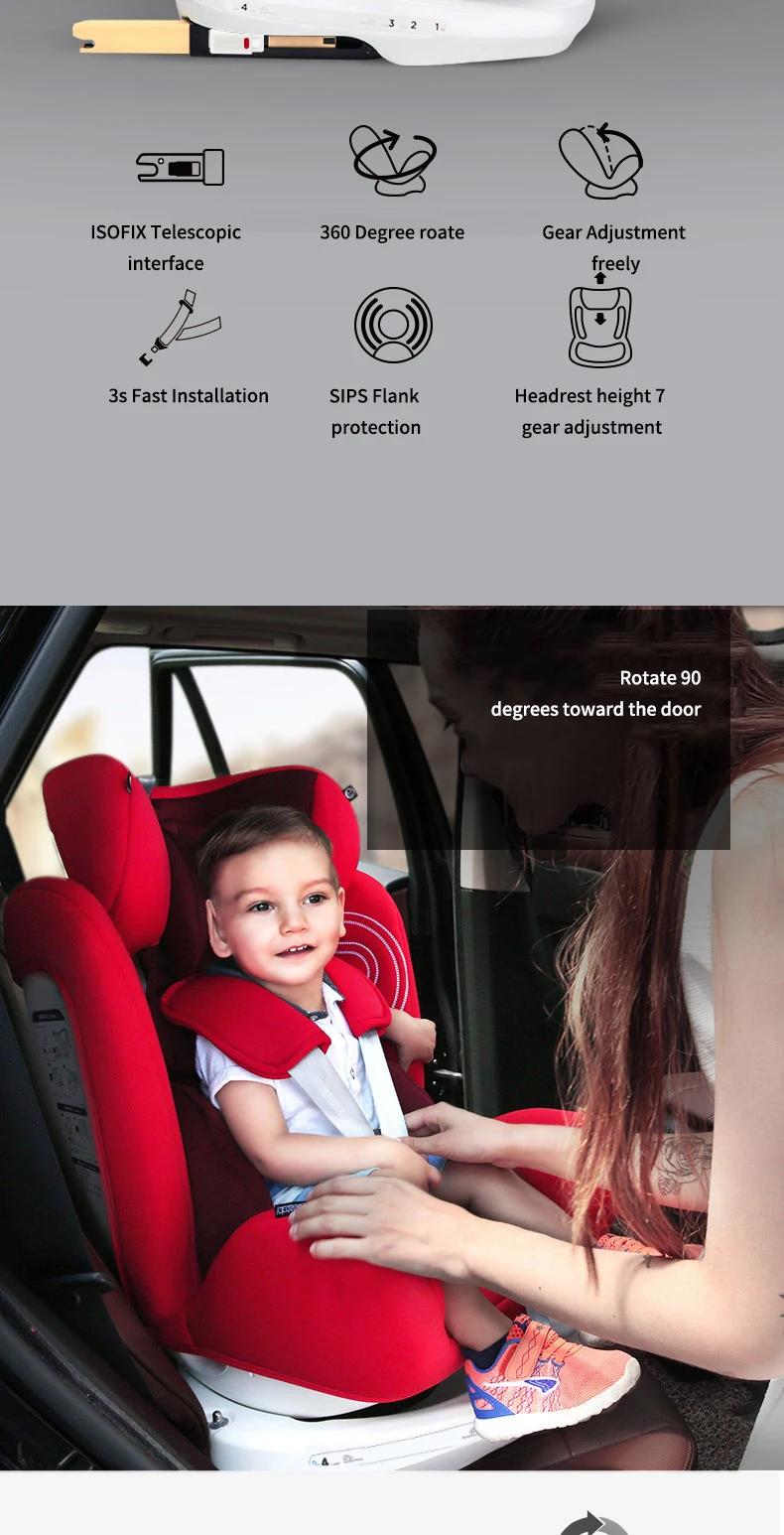 Reebaby 906 (grey) Children Car Safety Seat Adjustable Sitting and Lying Kids safety belt Booster Seat not isofix