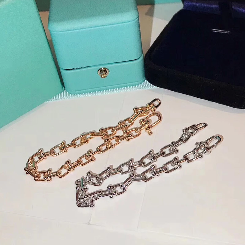 

Brand Pure 925 Sterling Silver Jewelry For Women Rose Gold Link Chain Bracelet Wedding Jewelry Steam U shape Bracelet