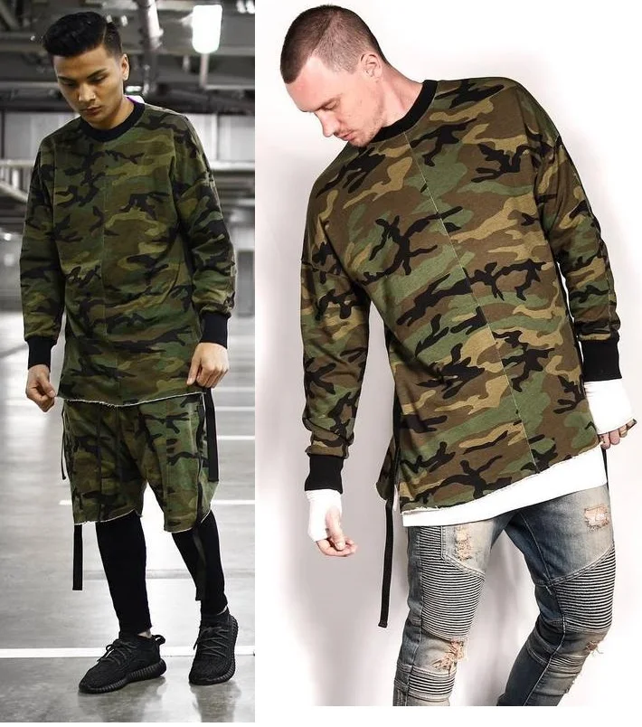 High Fashion Streetwear Mens Camouflage Long Sleeve T Shirts Drop