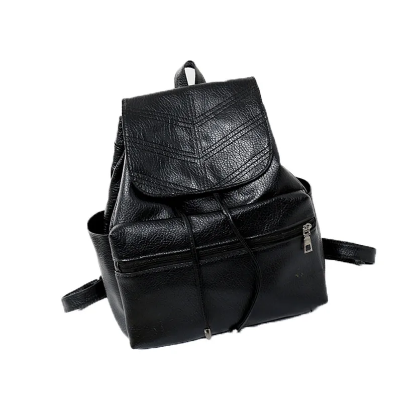 

Korean Style Drawstring Bags Women Fashion Black Leather Backpack Girls Lady Casual Travel Zipper Rucksack Mochila Feminina #xqx