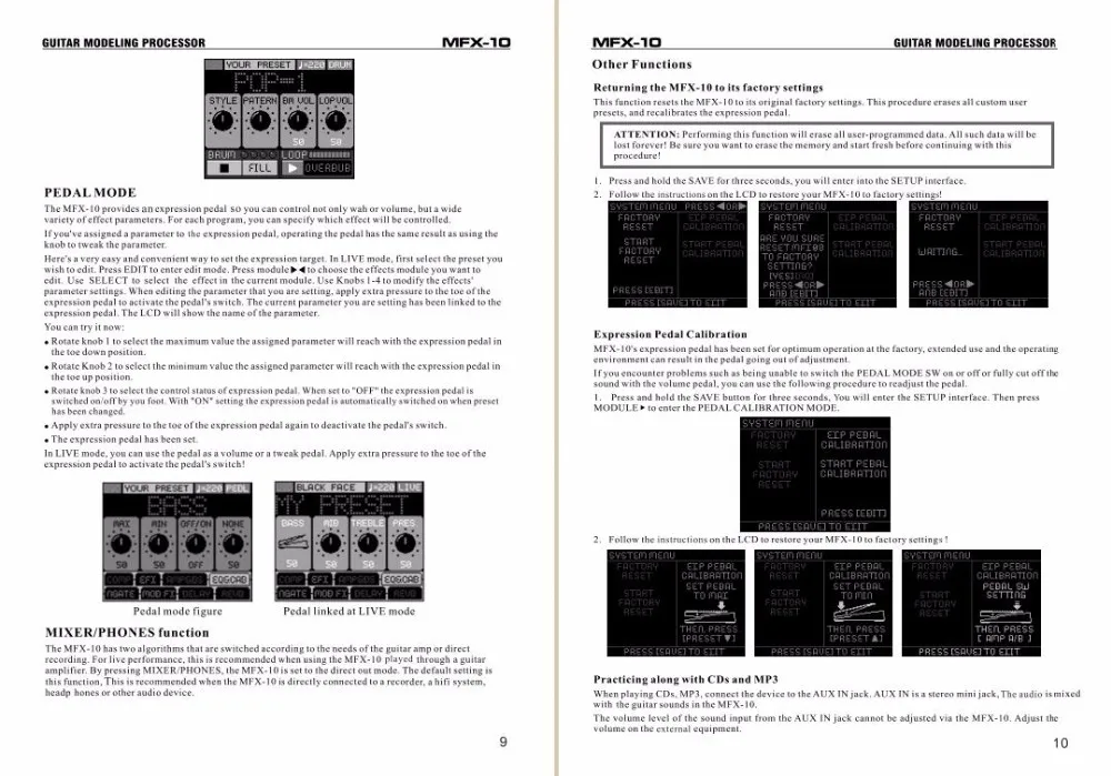 NUX MFX-10 моделирование Гитарный процессор гитарный эффект педаль рекордер для ударных 55 эффект 72 предустановка Многофункциональный