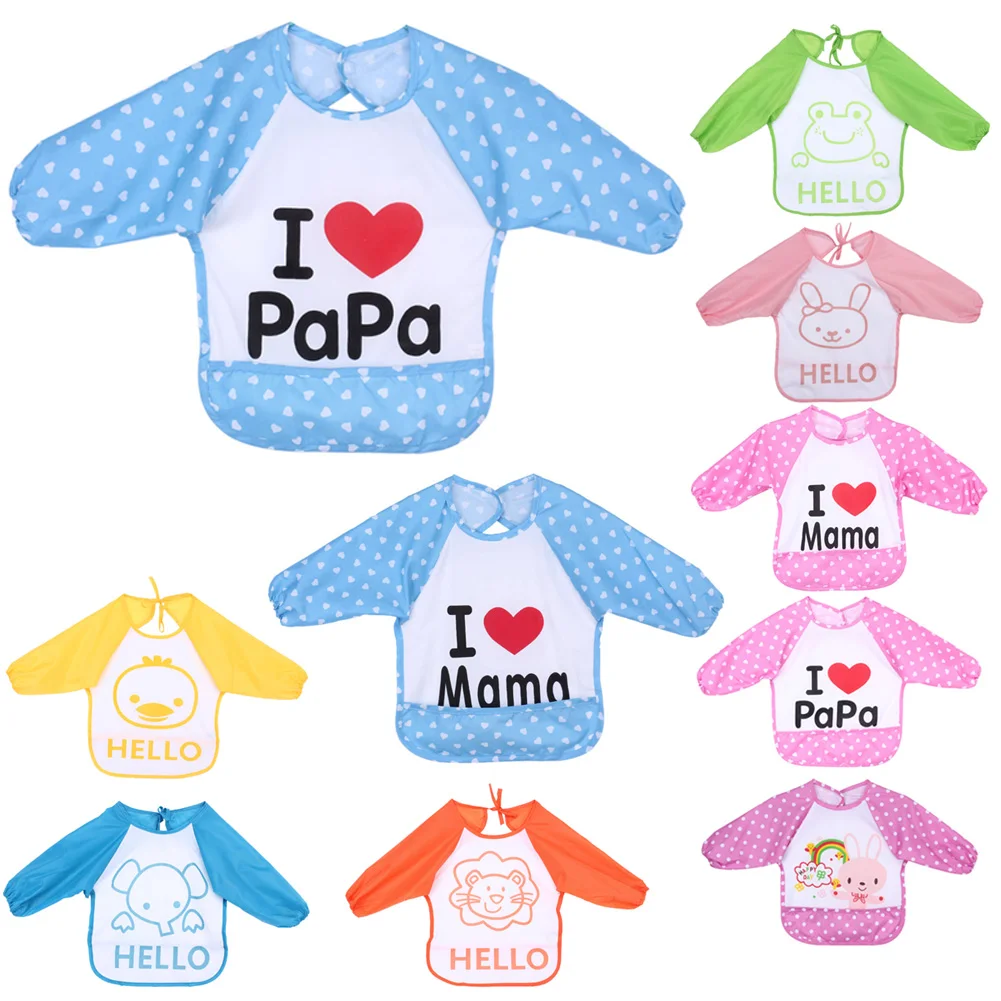 

1Pcs Baby Bibs Waterproof Overclothes Eat Clothes Baby Bibs I Love Mom print T-shirt Feeding Care Baby Clothes Baby Accessories