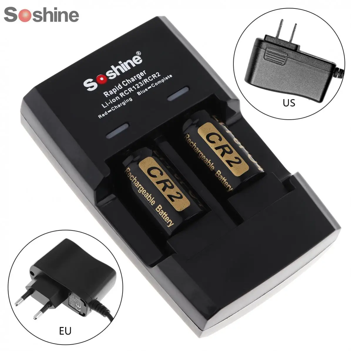 

Soshine Li-FePO4 RC123 / CR2 Battery Intelligent Rapid Charger + 3V 400mAh CR2 LiFePO4 Rechargeable Battery