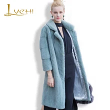 LVCHI 2017 Mink Coats New Arrival Winter Women’s Real Silver Fox Fur Coat Natural Fox Color Nine Quarter Sleeve Outearwear