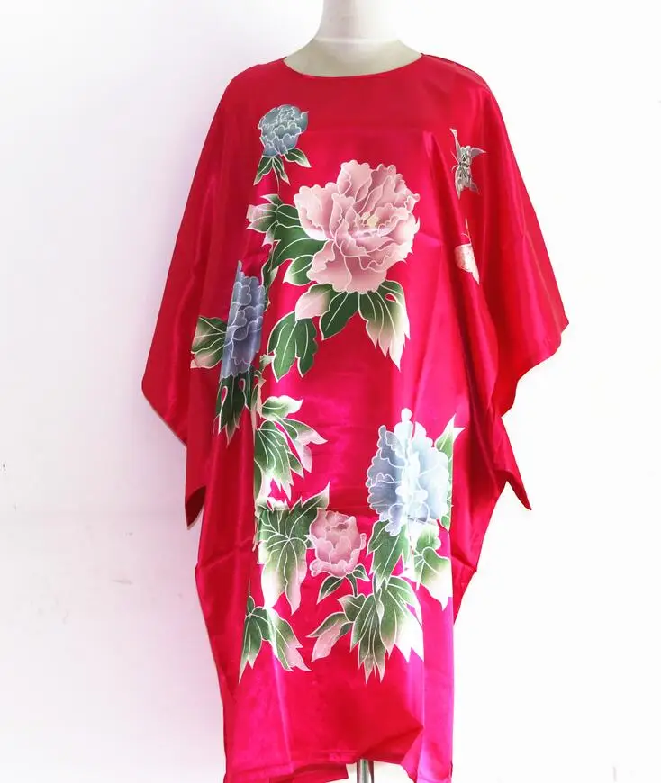 Ярко-розовый S-6XL женский банный халат из искусственного шелка летнее Looose ночная рубашка с принтом женская сексуальная ночная рубашка - Цвет: 19