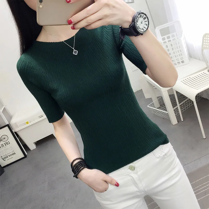 Хлопковый свитер OHCLOTHINGnew style2019 Женский однотонный облегающий с круглым вырезом и