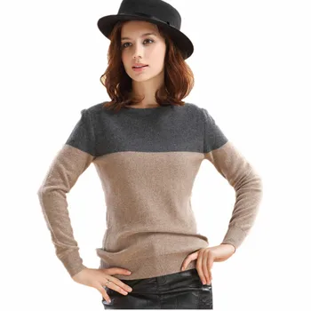 

2019 Hot sale Women's Cashmere Wool Blend Sweater Female Contrast Color O-Neck Basic Pullover Long Sleeve Free Shipping