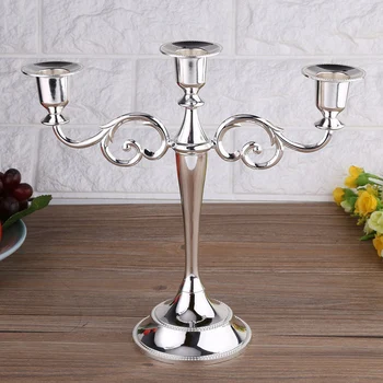 

NHBR-3-Candle Metal Candelabra Tall Candle Holder Wedding Event Candelabra Candle Stand Silver