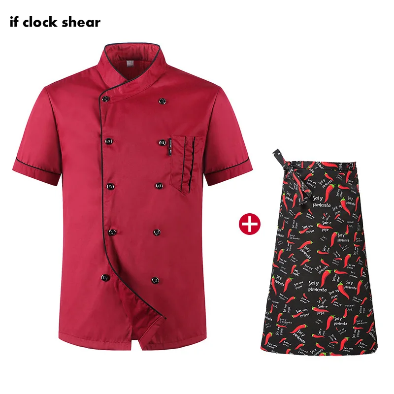 

Unisex Restaurant Hotel Kitchen Workwear Chef Short Sleeve Set Breathable Thin Jacket+Apron chef uniform coat work clothes men