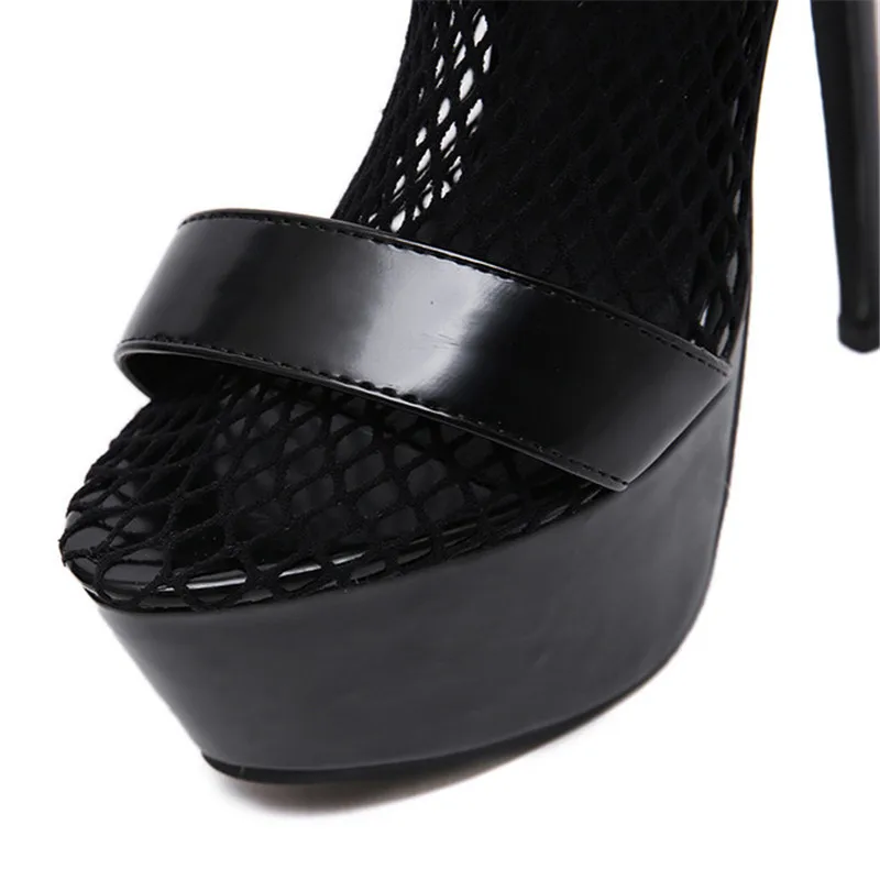 Platform Super High Heels Sandals Hollow Women Shoes 16CM Thin Heels Shoes Ankle Strap Buckle Party Wedding Shoes
