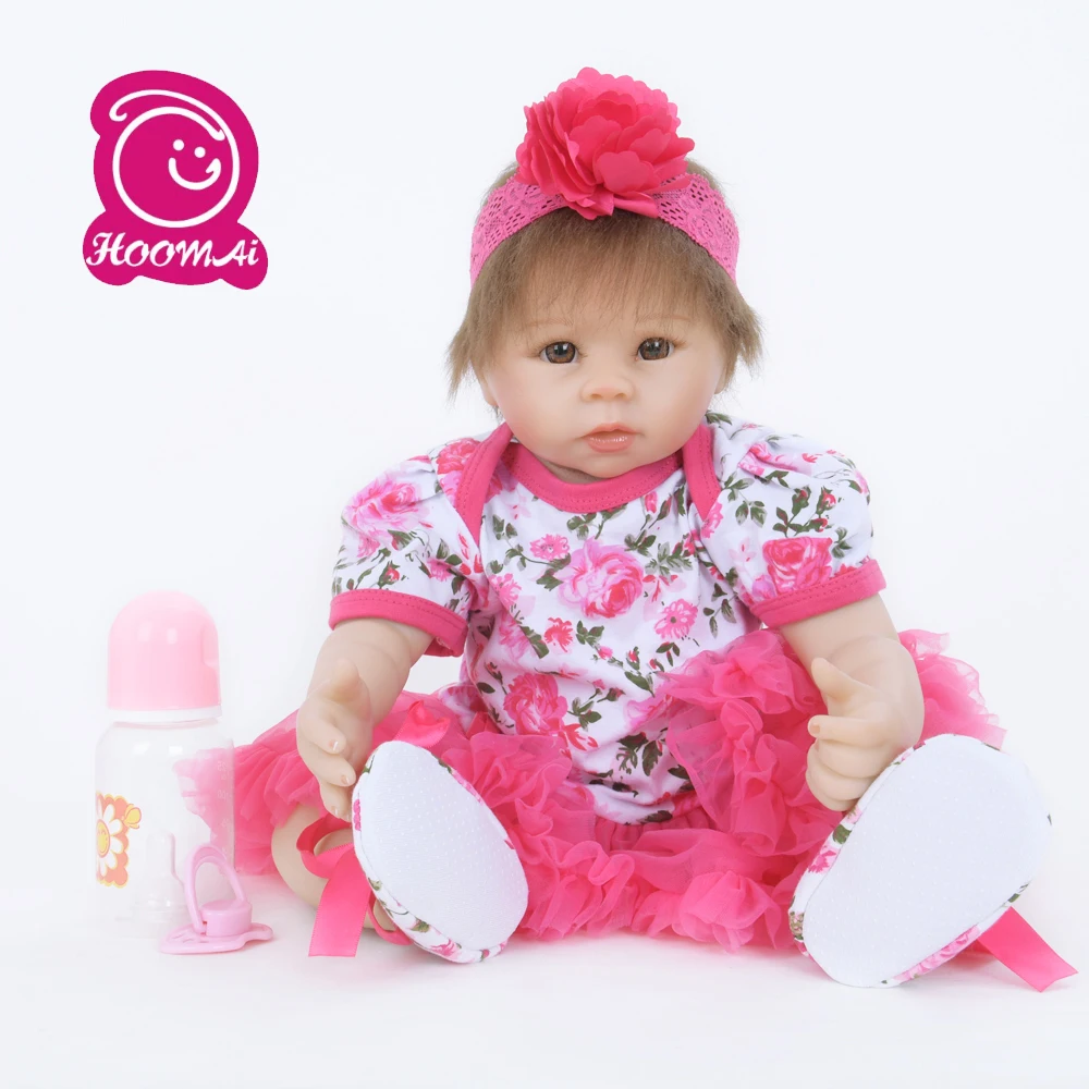 

22" Brown Curved Hair Cloth Body Newborn Dolls Mummy Pregnant Gifts Wedding Presents Kids Toys