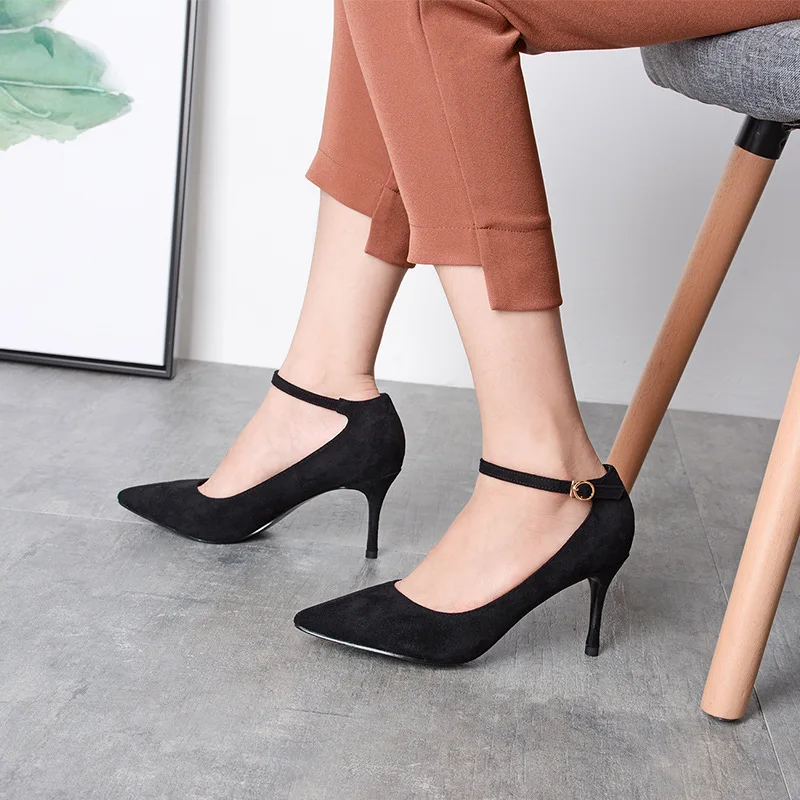 

Women Pumps Pointed Toe High heels Women's shoes Word buckle High heels Fine with Shallow mouth Single shoes