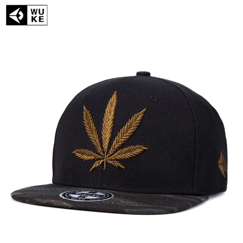 

[WUKE] Fashion Embroidery Maple Leaf Cap Weed Snapback Hats For Men Women Cotton Swag Hip Hop Fitted Baseball Caps Adjustable