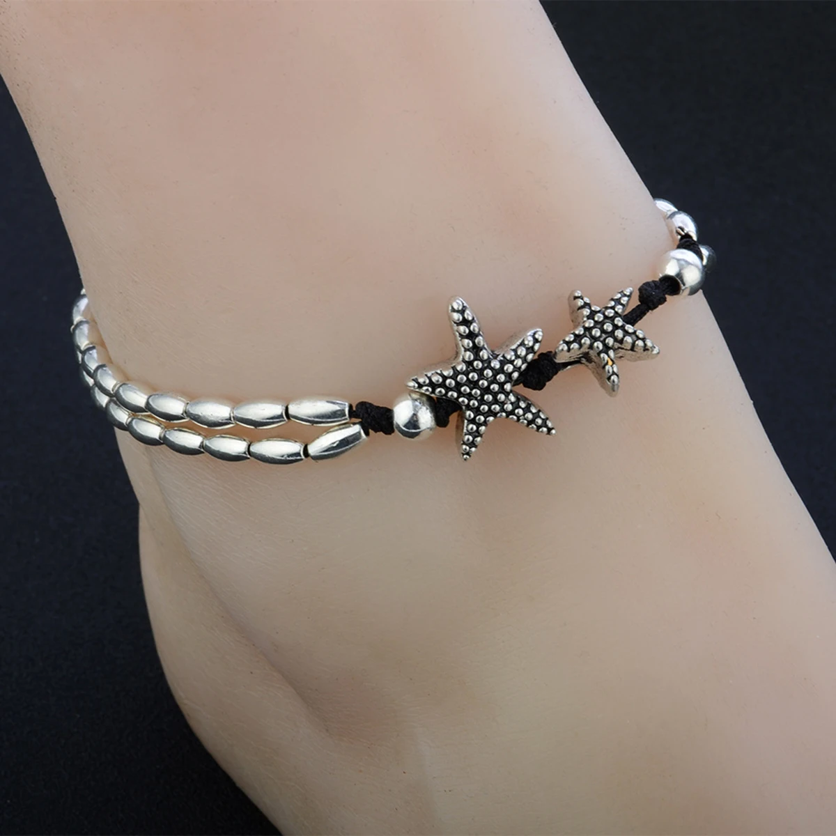 Sexy Women Boho Starfish Anklet Double Chain Jewelry Vintage Ankle Bracelet For Women Buddha Barefoot Beach Jewellery Shellhard