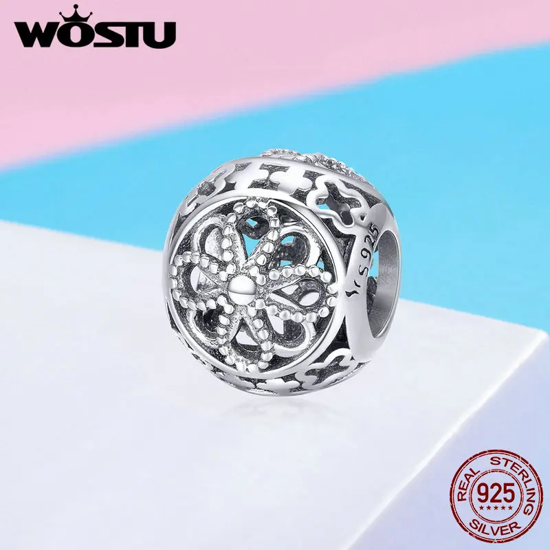 

WOSTU Hot Sale 925 Sterling Silver Vintage Flowers Openwork Bead Charms fit Anniversary DIY Bracelet Bangle Jewelry Gift FIC899