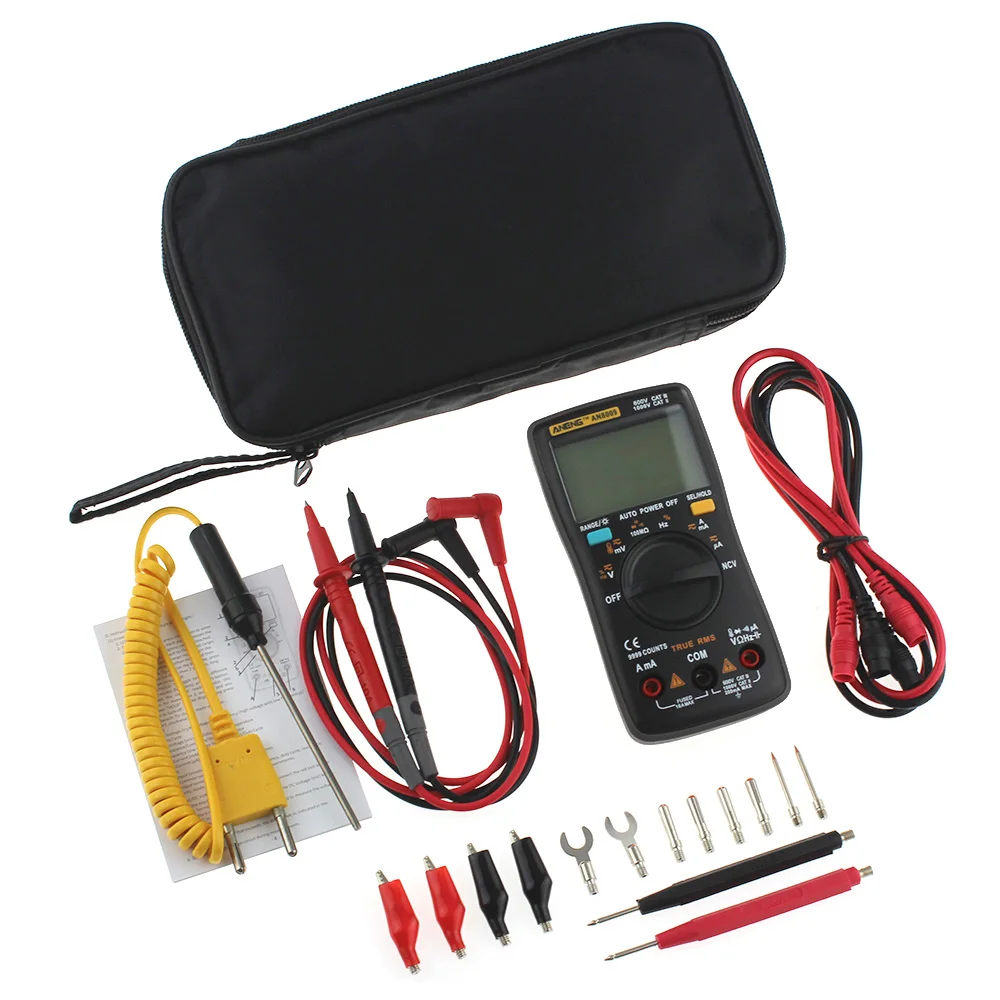 

AN8009 Auto Range Digital Multimeter 9999 counts With Backlight AC/DC Ammeter Voltmeter Ohm Transistor Tester multi meter