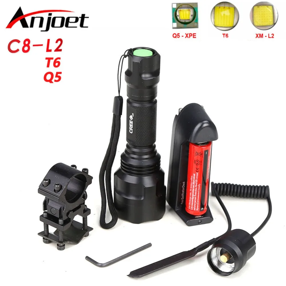 Anjoet тактический флэш светильник XML T6 L2 Q5 светодиодный 1/5 режим алюминиевый