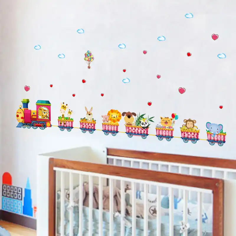 Zooyoo Cartoon Animal Train Wall Stickers For Kids Rooms Nursery Baby Children Bedroom Home Decoration Art Decals