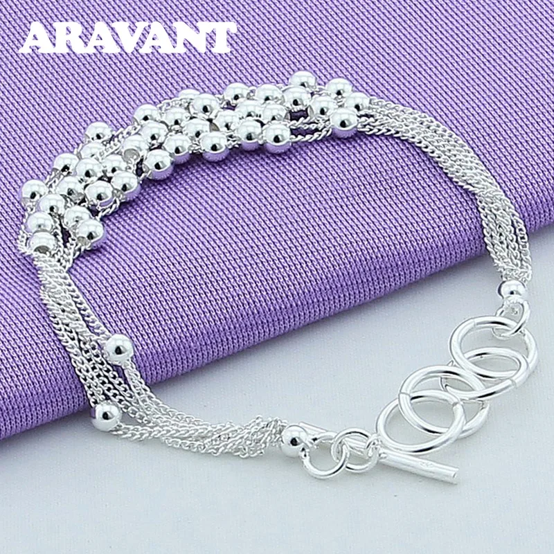 

925 Silver Jewelry Charm Six Line Smooth Beads Bracelets For Women Bracelet Jewelry