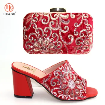 

2019 Latest Italian Shoes and Bag Set African Sets Red Color Shoes and Bag for Nigeria Party African Wedding Shoes and Bag Set