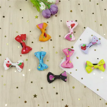 

200PCS/LOT Strawberry Small Bows Hairpin For Girls Handmade Child Elastic Hair Bands Scrunchy Clip Hair Accessories For Kid 2018