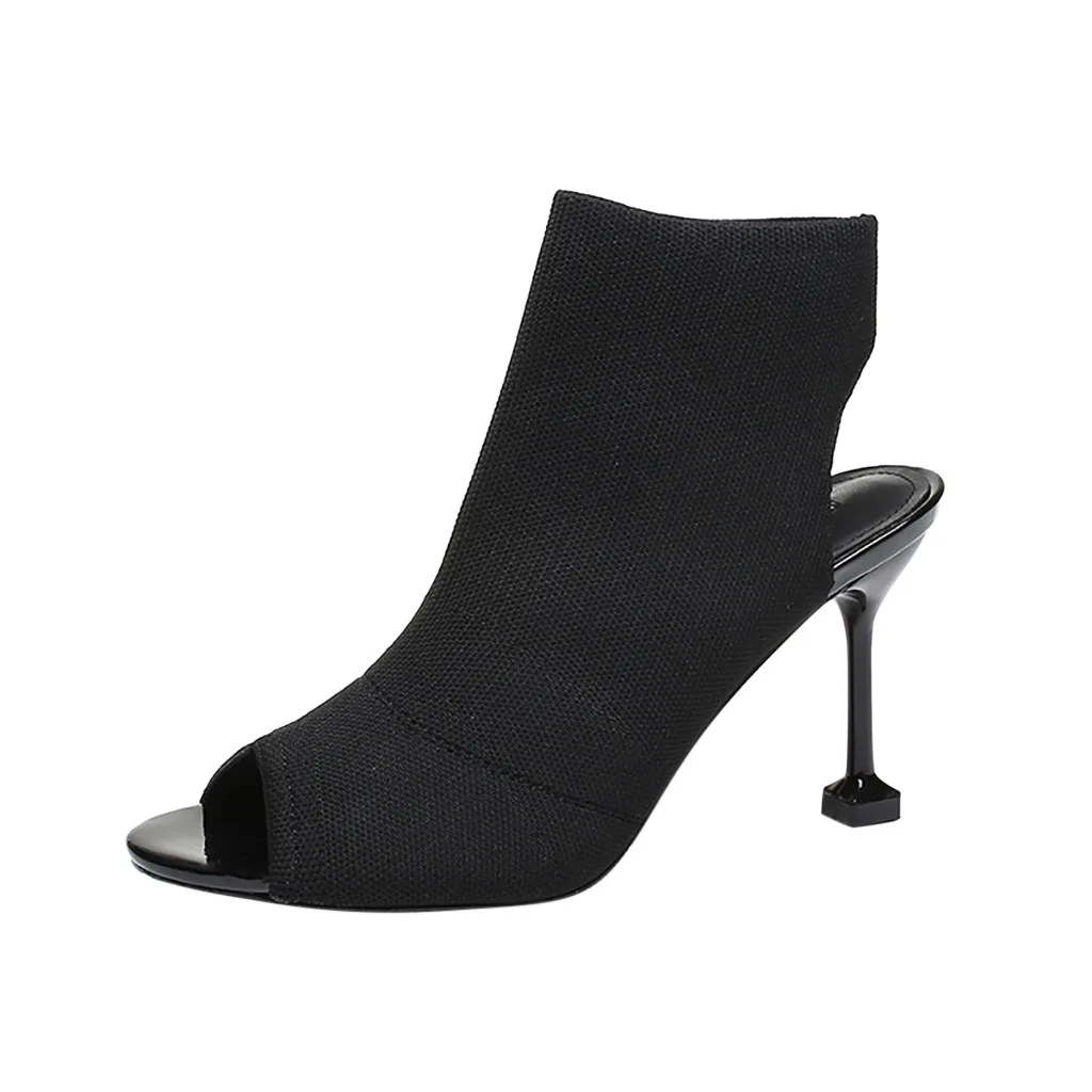 Женские босоножки с открытым носком; туфли на шпильках; эластичные вязаные туфли на высоком каблуке в римском стиле; Летние пикантные женские босоножки; C