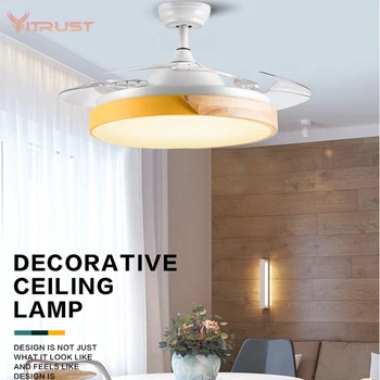 

Retractable Ceiling Fans Light with Remote Control Three color LED Invisible Ceiling Fan Chandelier Art Decoration 110V/220