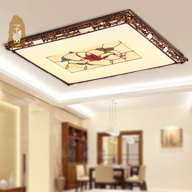 

Son Randy Tiffany ceiling living room large rectangle ktv led European retro atmosphere living room lamps Retro Ce