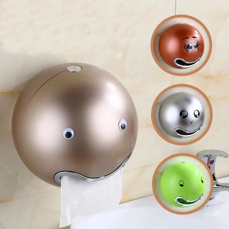 

Cartoon Emoji Tissue Box Bathroom Waterproof Ball Shaped Paper Holder Toilet Wall Sticker Paper Boxes Holder