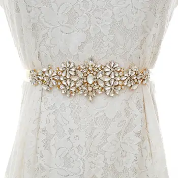 

Gold Rhinestones Bridal Belt Thin Wedding Belt Jeweled Bridal Sash For Wedding Evening Dress S162G