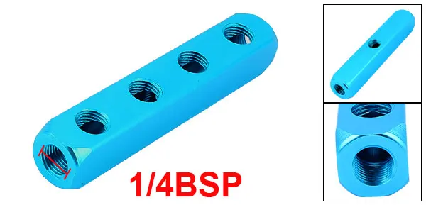 Air Compressor 1/4BSP Thread 7 Ports 4 Way Pneumatic Pipe Inline Manifold Block
