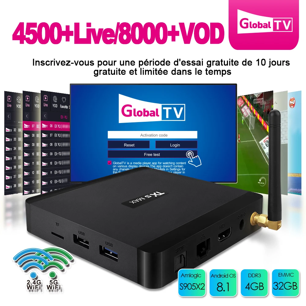 

TX5 MAX Android 8.1 TV Box Europe IPTV Subscription French Italian Spanish 4G 32G Smart Media Player S905X2 2.4&5G Wifi BT4.1