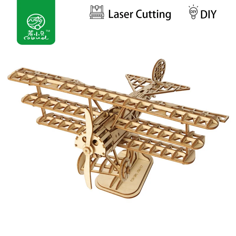 Robud 3D DIY Craft Airplane Puzzle Game Wooden Model Building Kits Popular Educational Toys Hobbies Gifts for Children TG301