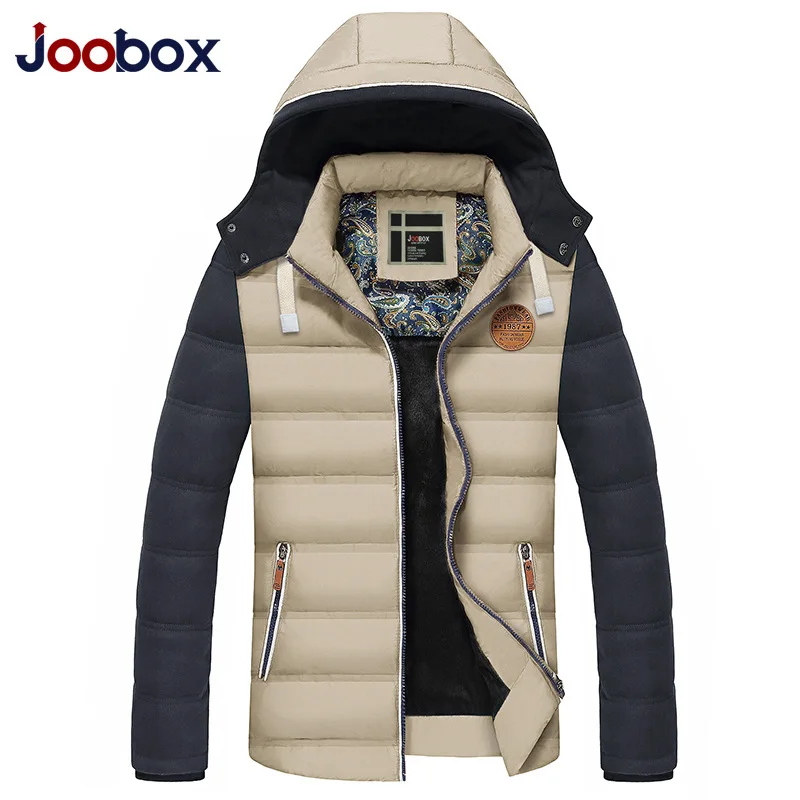 JOOBOX Brand Winter Jacket Men 2016 New Fashion Splicing Sleeve Parka Men Young Hooded Jacket Cotton