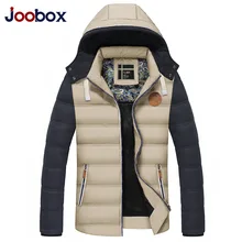 JOOBOX Бренд Зимняя Куртка Мужчины 2016 Новая Мода Сплайсинга Рукав Parka Мужчины Молодой Капюшоном Куртки Хлопка-Ватник Большой метров