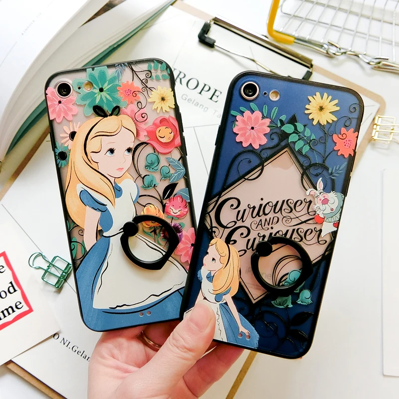 Alice for iPhone 7/8 plus case for iPhone 6/6s plus Hard TPU phone cover for iPhone 7/8 soft silicone edge with finger ring