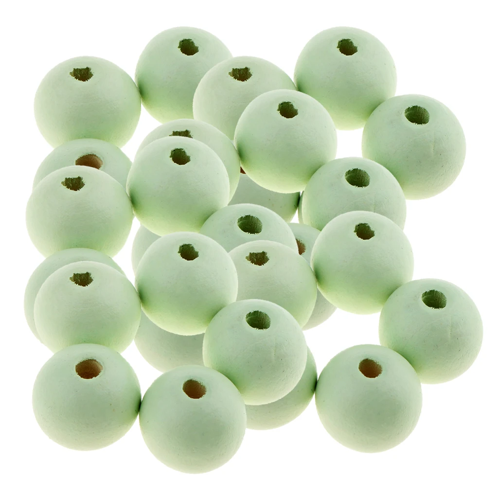 30 Pieces Dyed Color Natural Wood Spacer Loose Beads Necklace Bracelet Charms Findings 20mm