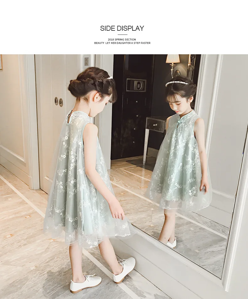 Платье Чонсам для девочек Лето, подростковая одежда для детей 6, 8, 10, 12, 14 лет, платье принцессы для девочек элегантное платье