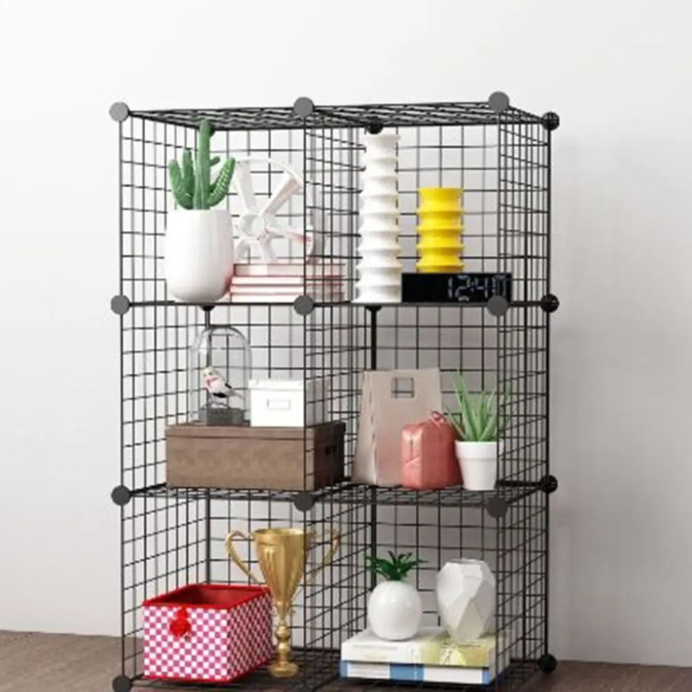 

6 Big Grids Foldable Storage Rack Black Organizing Bookrack Steel Wire Mesh Store Cube Storage Rack Furniture Home Organizer