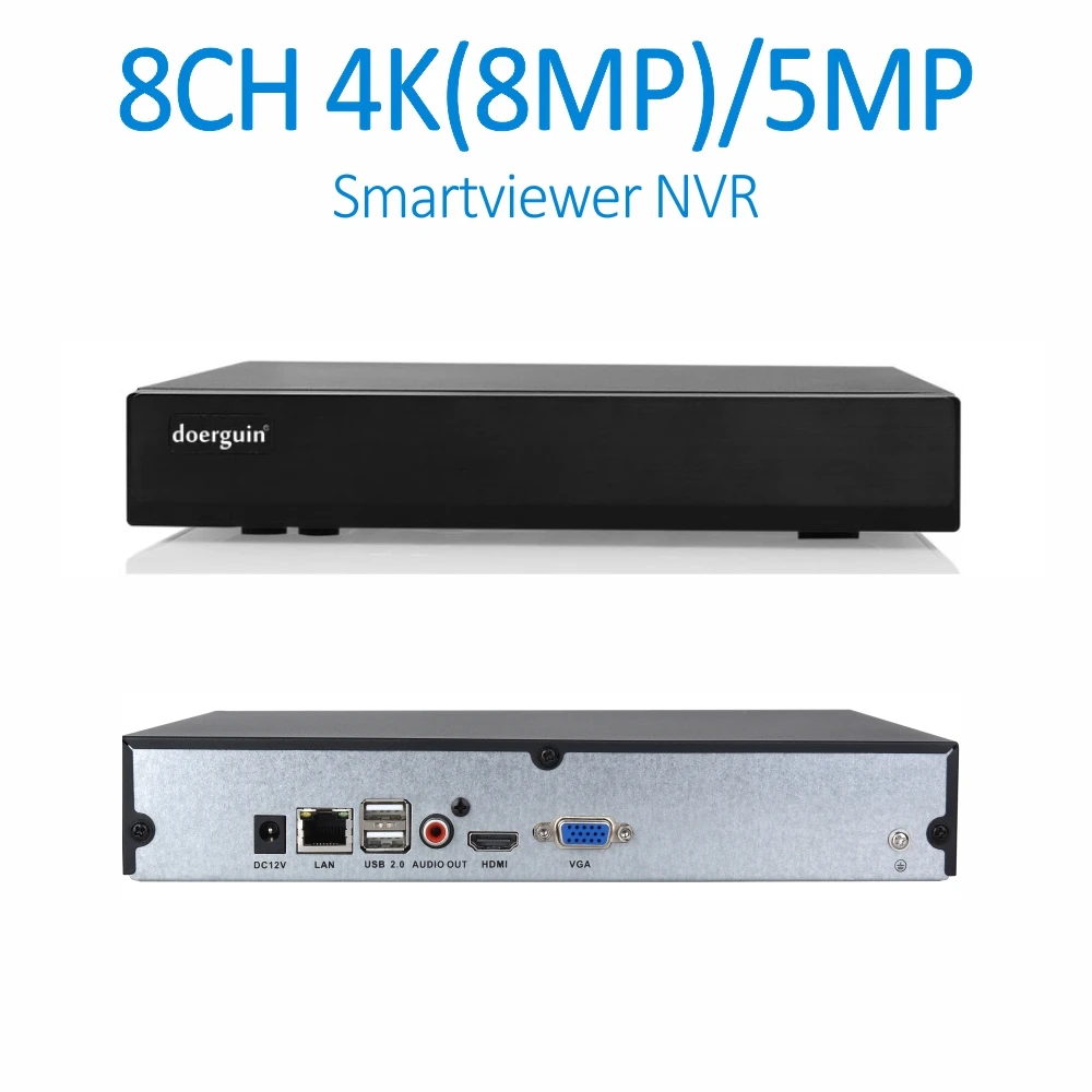 Doerguin 8CH 4 K 8MP видеомагнитофон ONVIF Поддержка H.264 H.265 IP камеры совместим с 10 ТБ HDD, ONVIF RTSP doerguin протокол