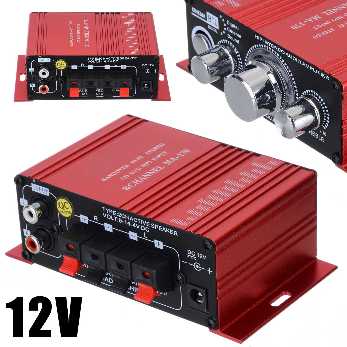 

MA-170 Red Stereo HiFi Amplifier Aluminium 2 Channel Amplifiers For Computer Desktop Speaker 20Hz To 20KHz