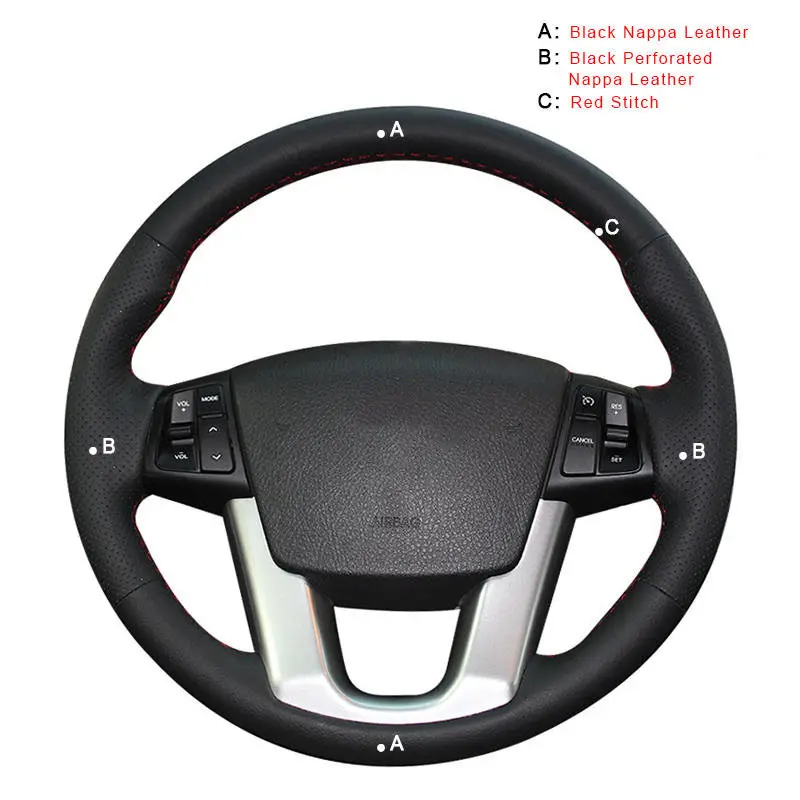 Автомобильная Оплетка на руль для Kia Sorento 2009- Kia Cadenza K7 2011- Авто кожаный чехол на руль автомобиля-Стайлинг - Название цвета: Top Layer Leather