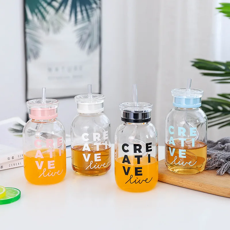 

Creative Design Borosilicate Glass Water Cups with Straw Students' Gift Childrens'Present Milk Glass Juice Cups Water Glasses