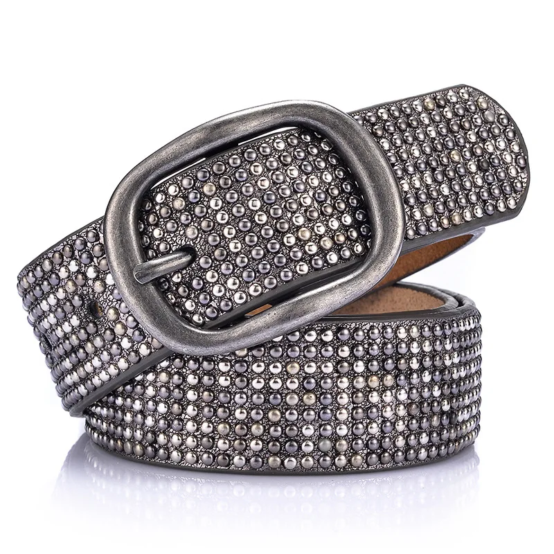 

Heavy Metal Cowboy Punk Belt Genuine Leather Hip Hop Belts For women Cross Rivet Jeans belt womem