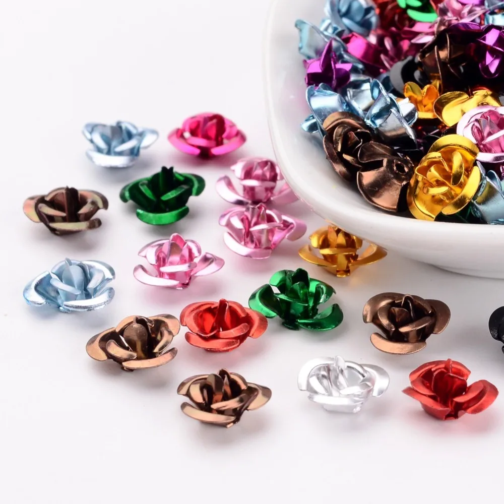 

PandaHall 200pcs 12x7mm Aluminum Rose Flower, Tiny Metal Beads for Jewelry Making DIY Findings Accessories Material, Mixed Color