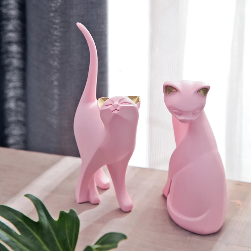 

2PCS Nordic Pink Kitten Resin Cat Ornament Creative Cute Animal Crafts Home Furnishing Decoration Bar Desktop Figurines Decor