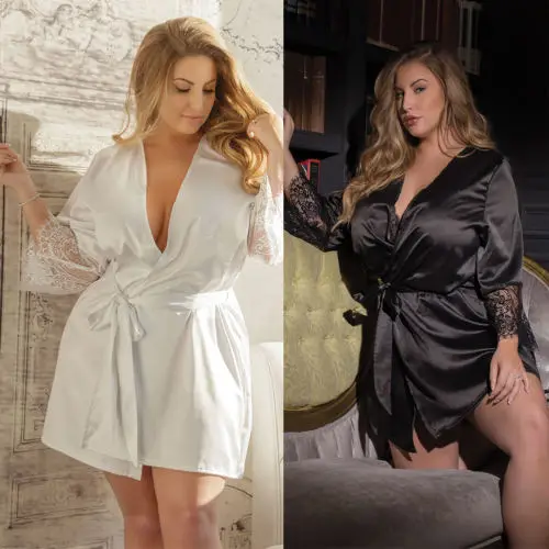 

Sexy Women Silk Lace Robe Dress 2018 New Floral Lace Long Sleeve Babydoll Nightdress Nightgown Sleepwear S-2XL