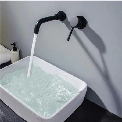 Black enters bibcock of cold hot water of wall type face basin bathroom ark washbasin basin basin copper bibcock on the stage