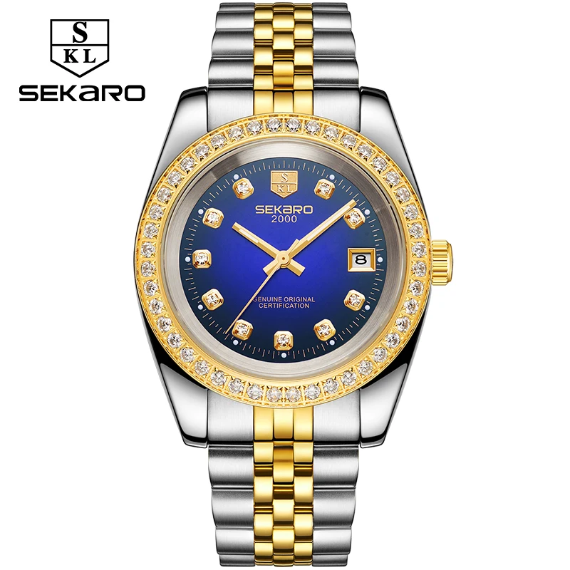 

Sekaro Automatic Gold Diamond Men Mechanical Watch Brand Luxury Stainless Steel Mens Business Wrist Watches relojes masculion